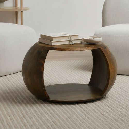Table Basse Manguier Bois Massif Ronde 60 Cm Table Salon Compartiment Rangement