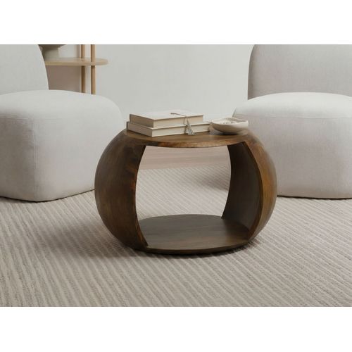 Table Basse Manguier Bois Massif Ronde 60 Cm Table Salon Compartiment Rangement