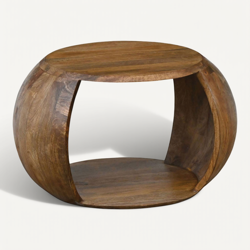 Table Basse Manguier Bois Massif Ronde 60 Cm Table Salon Compartiment Rangement