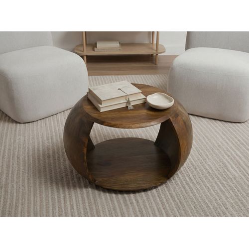 Table Basse Manguier Bois Massif Ronde 60 Cm Table Salon Compartiment Rangement