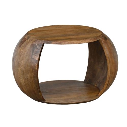 Table Basse Manguier Bois Massif Ronde 60 Cm Table Salon Compartiment Rangement