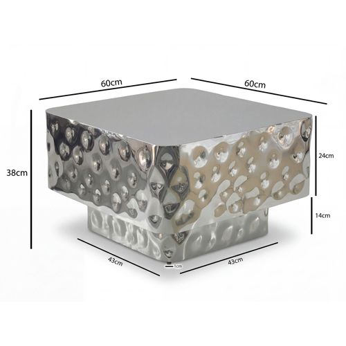 Table Basse 60cm Table De Canapé Métal Table De Salon Table D'appoint Martelé Argenté