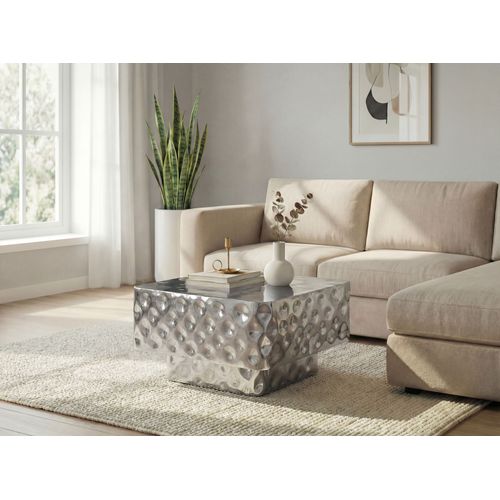 Table Basse 60cm Table De Canapé Métal Table De Salon Table D'appoint Martelé Argenté