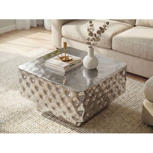Table Basse 60cm Table De Canapé Métal Table De Salon Table D'appoint Martelé Argenté
