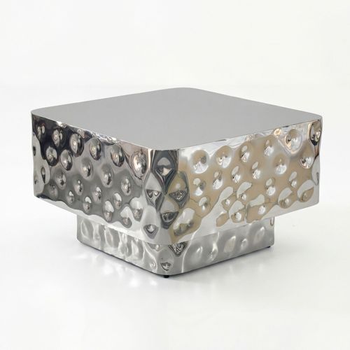 Table Basse 60cm Table De Canapé Métal Table De Salon Table D'appoint Martelé Argenté