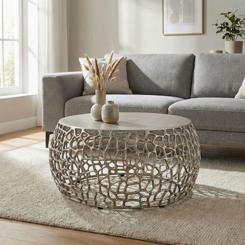 Table Basse Métal Argent Table De Canapé 60cm Table Salon Ronde Table D'appoint