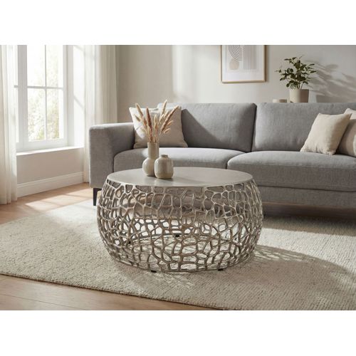 Table Basse Métal Argent Table De Canapé 60cm Table Salon Ronde Table D'appoint