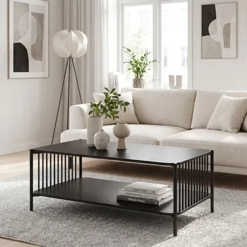 Table Basse 110cm Aspect Chêne Noir Table De Salon Table Séjour Table D'appoint