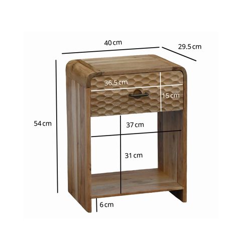 Table De Chevet 54cm Bois Massif, Console De Nuit Haute Avec Tiroir Et étagère
