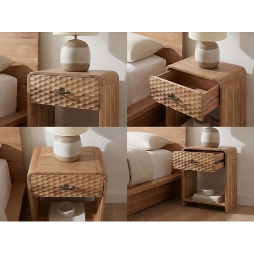Table De Chevet 54cm Bois Massif, Console De Nuit Haute Avec Tiroir Et étagère