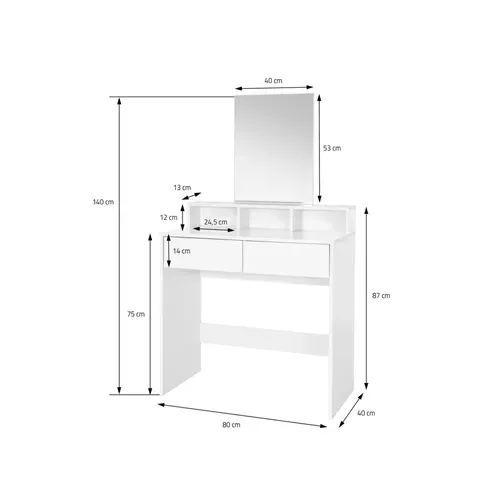 Coiffeuse 80cm Table De Maquillage Blanche Miroir Table De Maquillage étagère