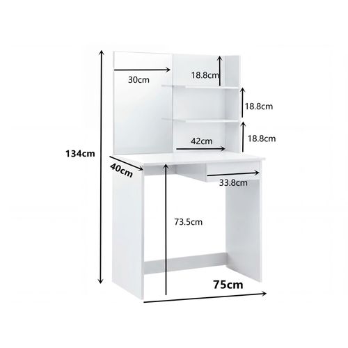 Coiffeuse 75cm Table Maquillage Coiffeuse Blanche Miroir Table Make-up étagère