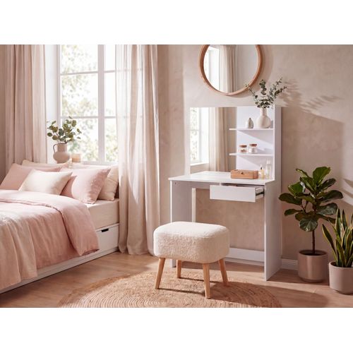 Coiffeuse 75cm Table Maquillage Coiffeuse Blanche Miroir Table Make-up étagère