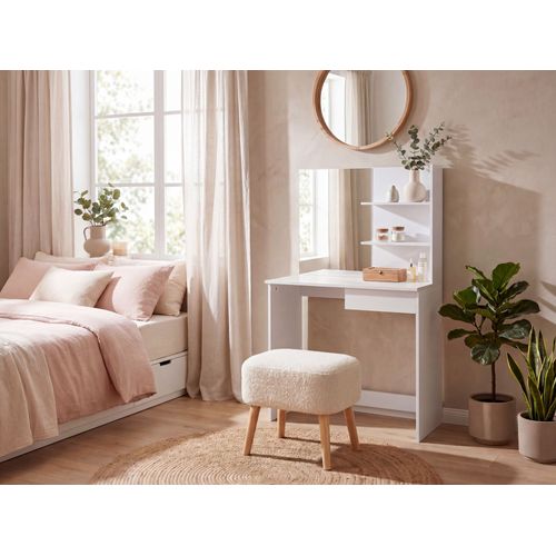 Coiffeuse 75cm Table Maquillage Coiffeuse Blanche Miroir Table Make-up étagère