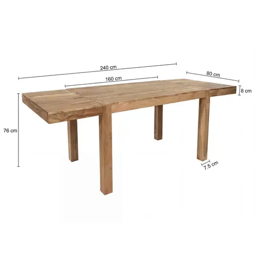 Table De Salle À Manger Extensible 160 - 240cm Bois Massif Table De Cuisine Fait Main Marron clair