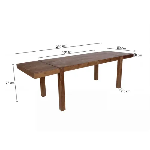 Table De Salle À Manger Extensible 160 - 240cm Bois Massif Table De Cuisine Fait Main Marron foncé
