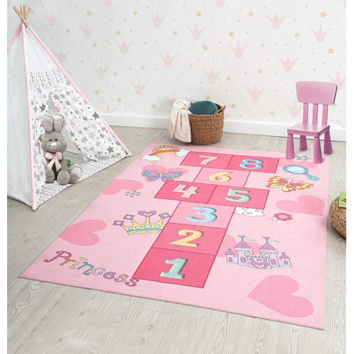 TT Home Vloerkleed voor de kinderkamer Modern Speelvloerkleed Eenhoorn Sterren Design Met Wolken Roze, Maat:120x170 cm