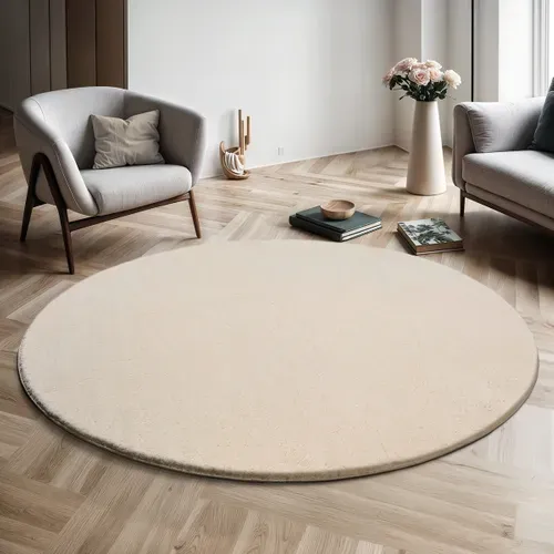 Tapis Moelleux Poils Courts, Antidérapant, Lavable, Soft, Beige, 120 X 120 Cm
