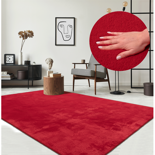 Tapis Moelleux Poils Courts, Antidérapant, Lavable, Soft, Rouge, 140 X 200 Cm