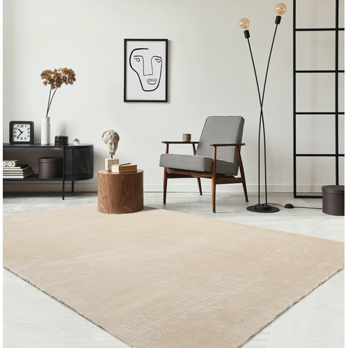 Tapis Moelleux Poils Courts, Antidérapant, Lavable, Soft, Beige, 60 X 110 Cm