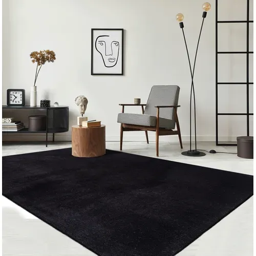 Tapis Moelleux Poils Courts, Antidérapant, Lavable, Soft, Noir, 120 X 160 Cm