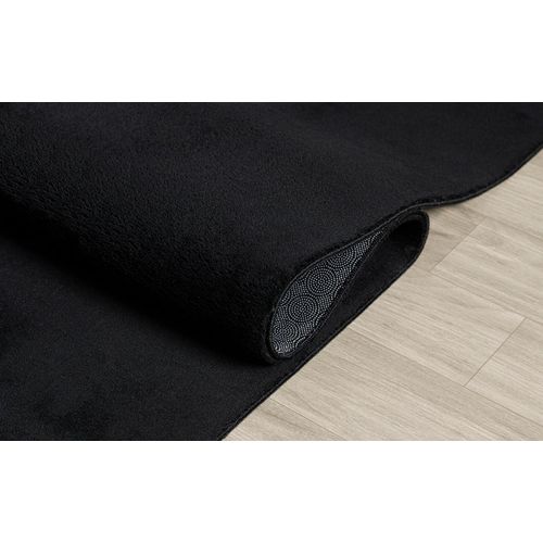 Tapis Moelleux Poils Courts, Antidérapant, Lavable, Soft, Noir, 160 X 220 Cm