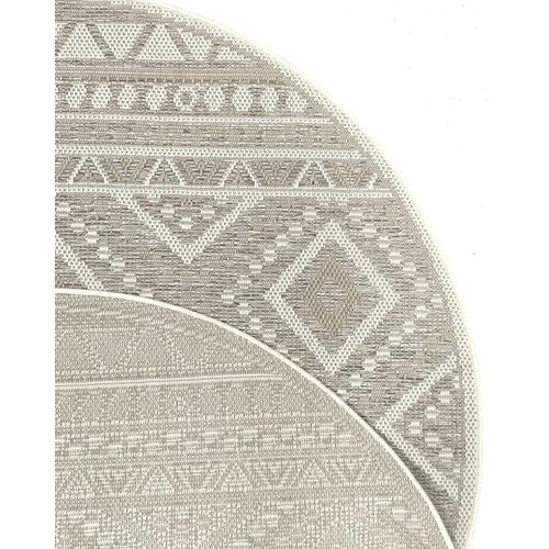 Tapis Calgary Tissé Plat Extérieur Design Moderne, Beige, 120 Cm Ronde