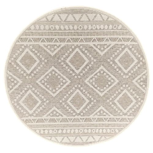 Tapis Calgary Tissé Plat Extérieur Design Moderne, Beige, 120 Cm Ronde