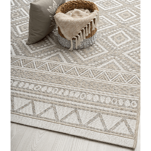 Tapis Calgary Tissé Plat Extérieur Design Moderne, Beige, 120 Cm Ronde