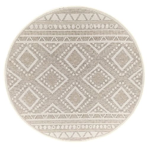 Tapis Calgary Tissé Plat Extérieur Design Moderne, Beige, 120 Cm Ronde