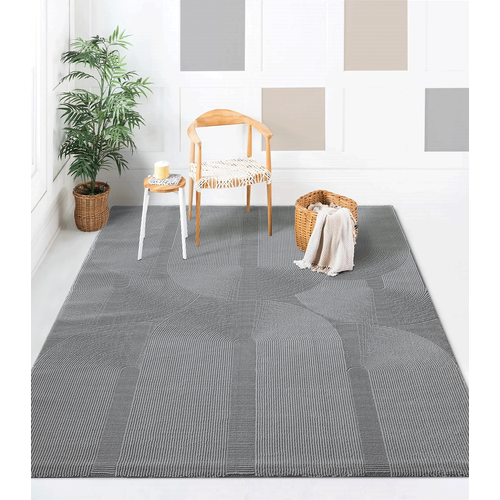 Tapis Lima Design Salon Moderne Art Curve, Gris, 160x230 Cm