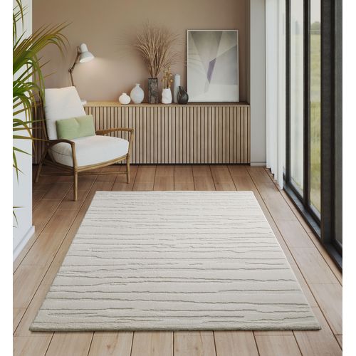 Tapis Salon Moderne 'Everest' à Poils Courts - Effet 3D, Haute Densité, Doux - Design Scandinave, Crème - 200 X 290 Cm - Adapté Chauffage Au Sol