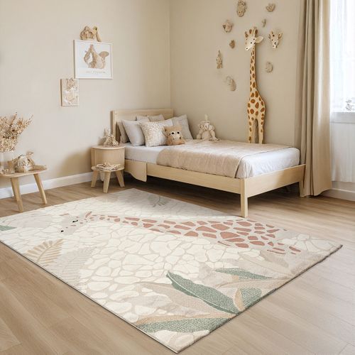 Tapis Jungle Kids Chambre Enfant 3d Résistant - Crème - 120x170 Cm