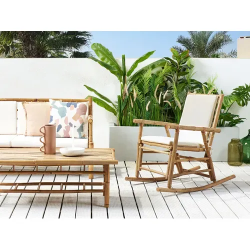 Chaise À Bascule En Bambou Clair Et Blanc Cassé Frigole