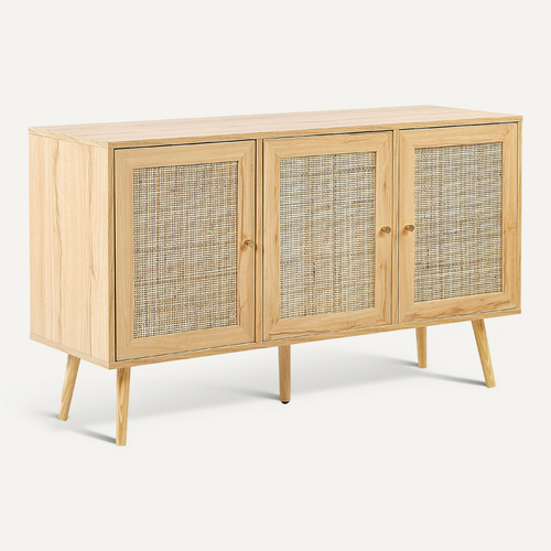 Commode à 3 Portes En Rotin Bois Clair Perote