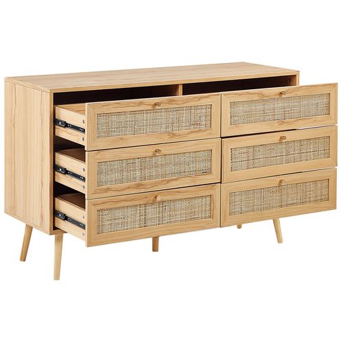 Commode à 6 Tiroirs En Rotin Bois Clair Perote