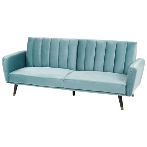 Canapé Convertible 3 Places En Velours Bleu Clair Vimmerby