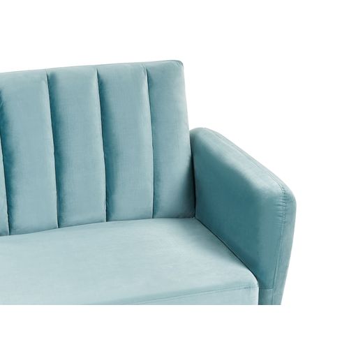 Canapé Convertible 3 Places En Velours Bleu Clair Vimmerby