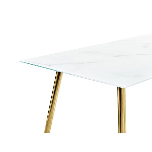 Table à Manger Beliani ATTICA - Effet Marbre Blanc, Doré, Verre Et Acier, 120x70 Cm, Pieds En X