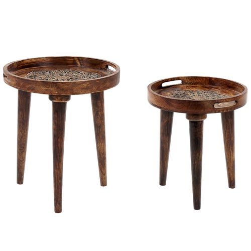 Lot De 2 Tables D'appoint En Bois De Manguier Sombre Astai
