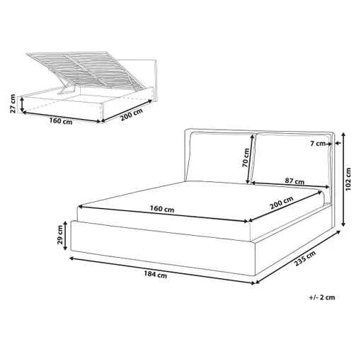 Lit Ottoman Velours Bajonna 160 X 200 Cm Beige
