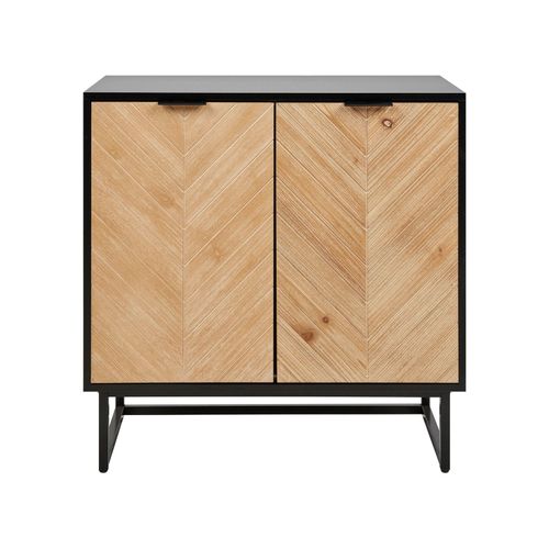 Commode à 2 Portes Effet Bois Clair Et Noir Alaska