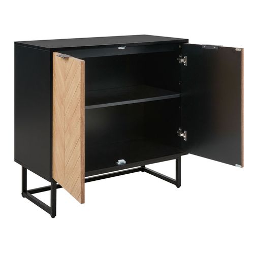 Commode à 2 Portes Effet Bois Clair Et Noir Alaska