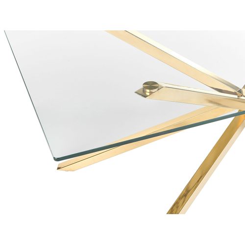 Table De Salle à Manger Dorée Plateau En Verre 160 X 90 Cm Cora