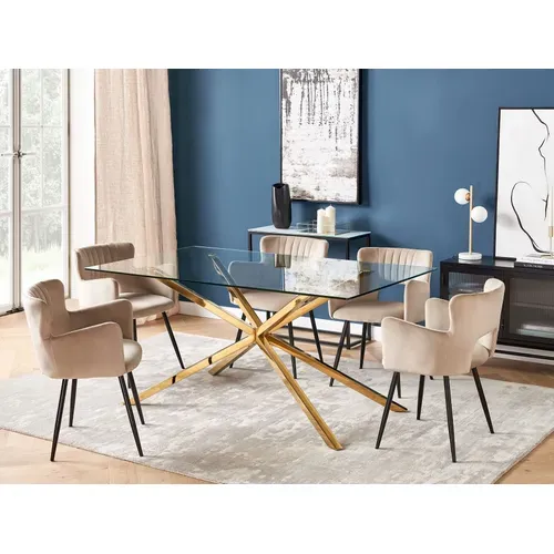 Table De Salle à Manger Dorée Plateau En Verre 160 X 90 Cm Cora