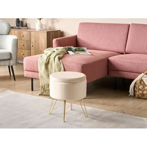 Pouf Coffre En Velours Beige Silas