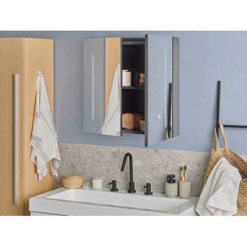 Armoire De Toilette Avec Miroir LED 60 X 60 Cm Noir Chabunco