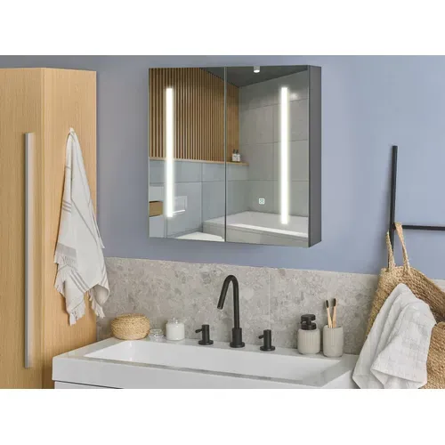 Armoire De Toilette Avec Miroir LED 60 X 60 Cm Noir Chabunco