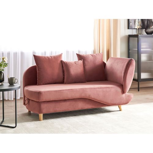 Chaise Longue Côté Droit Meri Velours Rose Avec Rangement