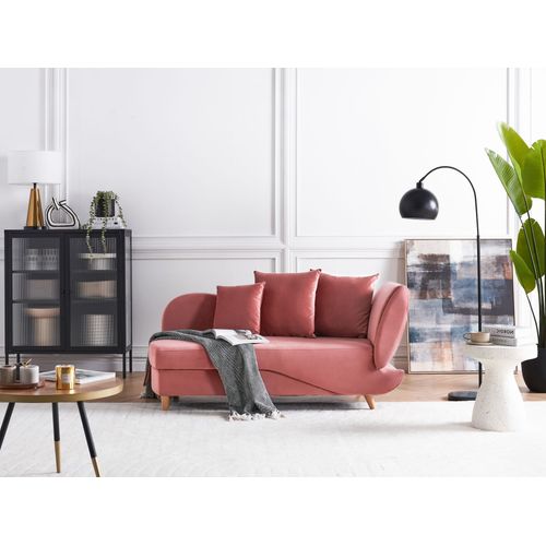 Chaise Longue Côté Droit Meri Velours Rose Avec Rangement